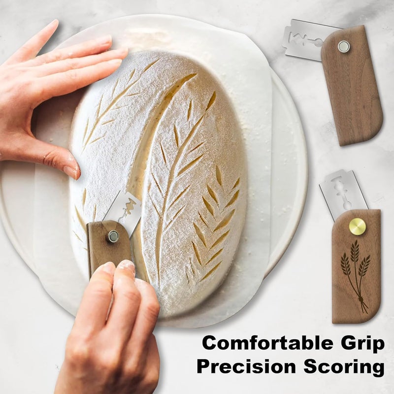 Handmade Magnetic Bread Lame Sourdough Scoring Tool Easy Scoring Knife for Bread Baking Scorer Cutter for Homemade Slashing with 10 Razor Blades - Storage Bag Included - Ergonomic Handle - Black Walnut - Image 2
